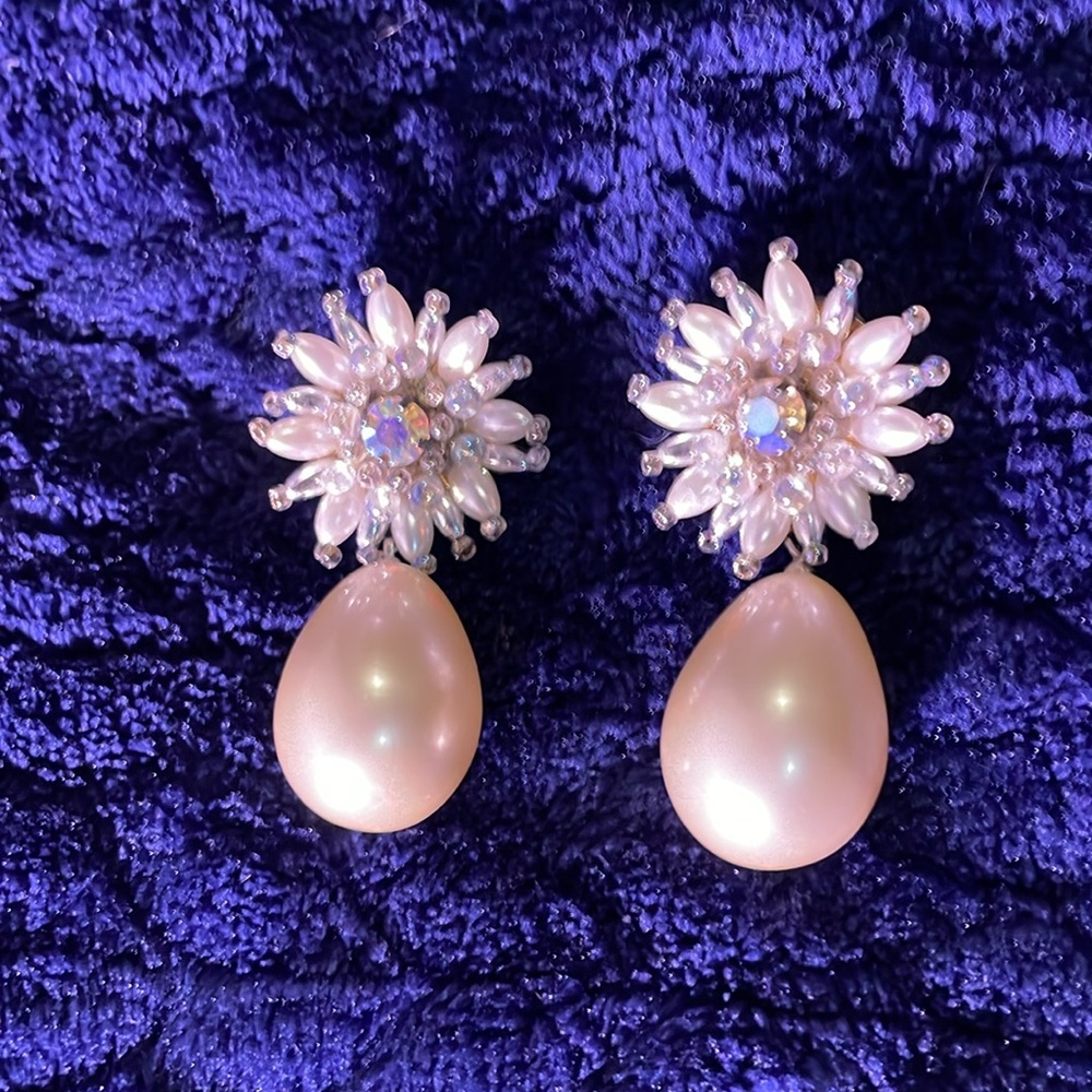 🔥Beautiful Vintage Colleen Toland Large Pearl Drop Bead & Studded Earrings